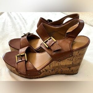 Mossimo Supply Co Brown Wedge Sandals with Buckle Detail Women’s Size 9